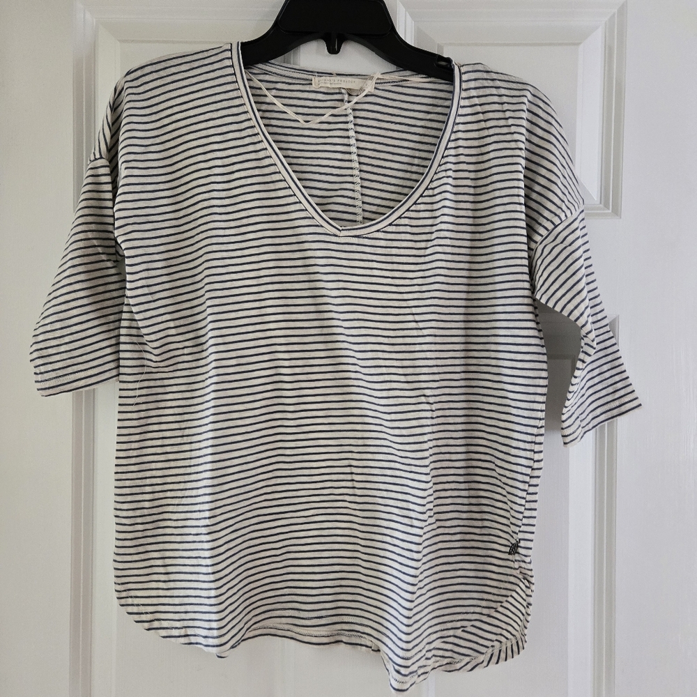 NWT Project Social Tee S Striped Blue White Short Sleeve Tshirt 100% Cotton